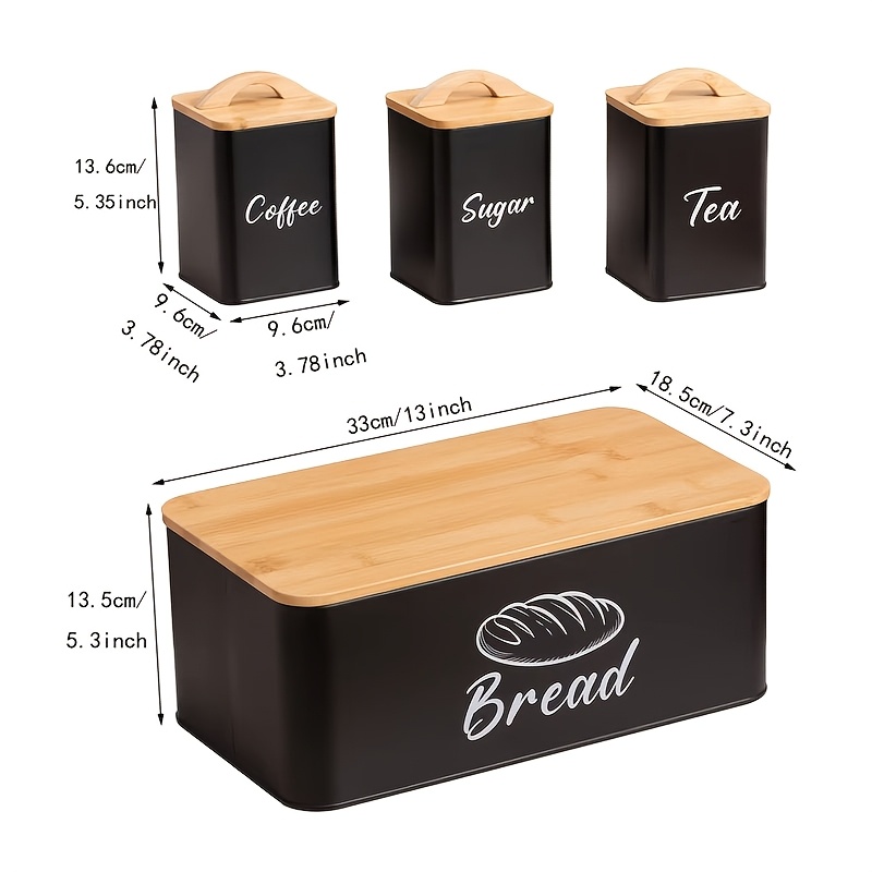 Coffee Tea Sugar Container Set - Set Of 4pcs, Kitchen Bread, Coffee,