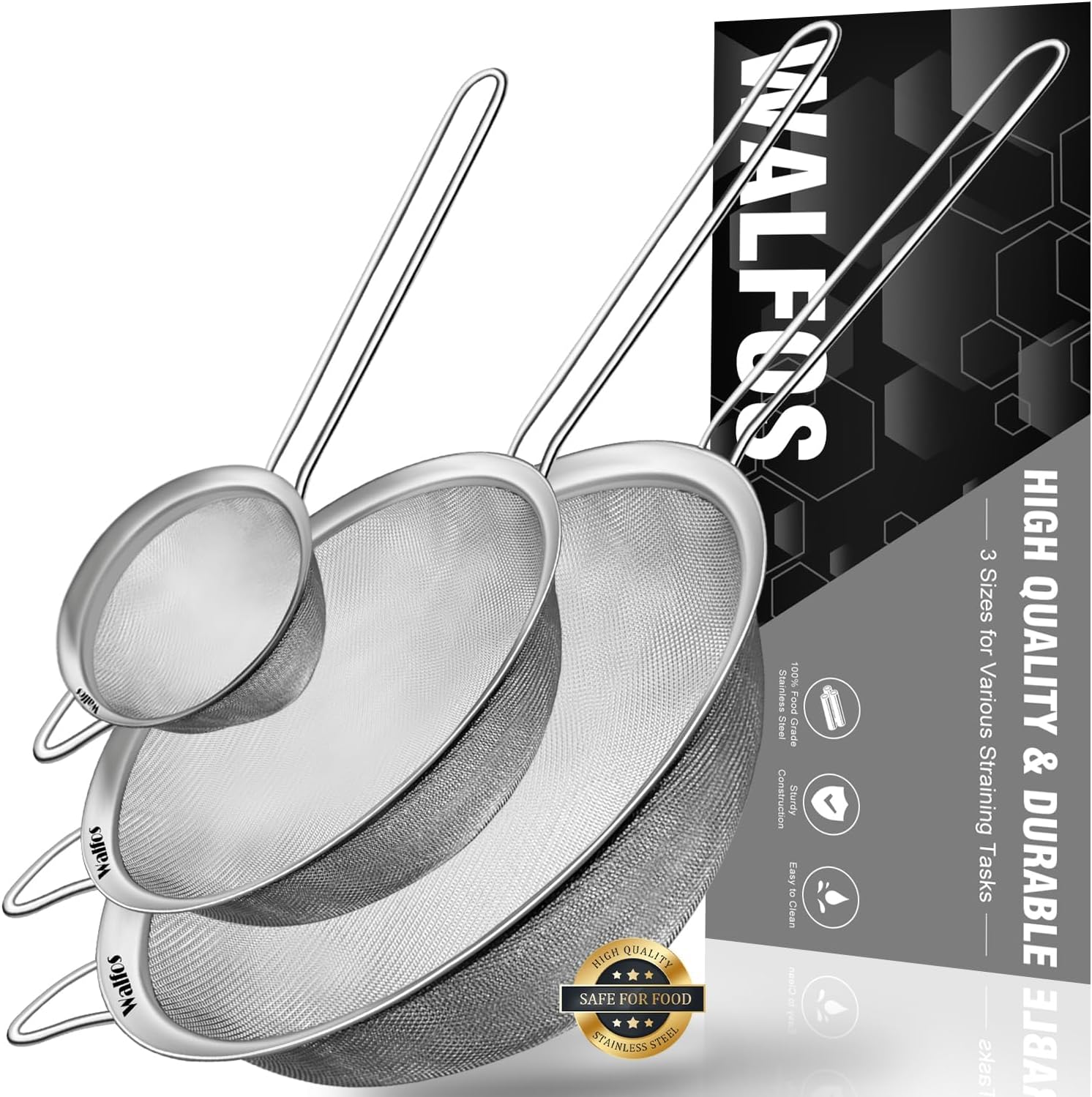 Tea Strainer Mesh - Fine Mesh Strainers Set, 3 Sizes