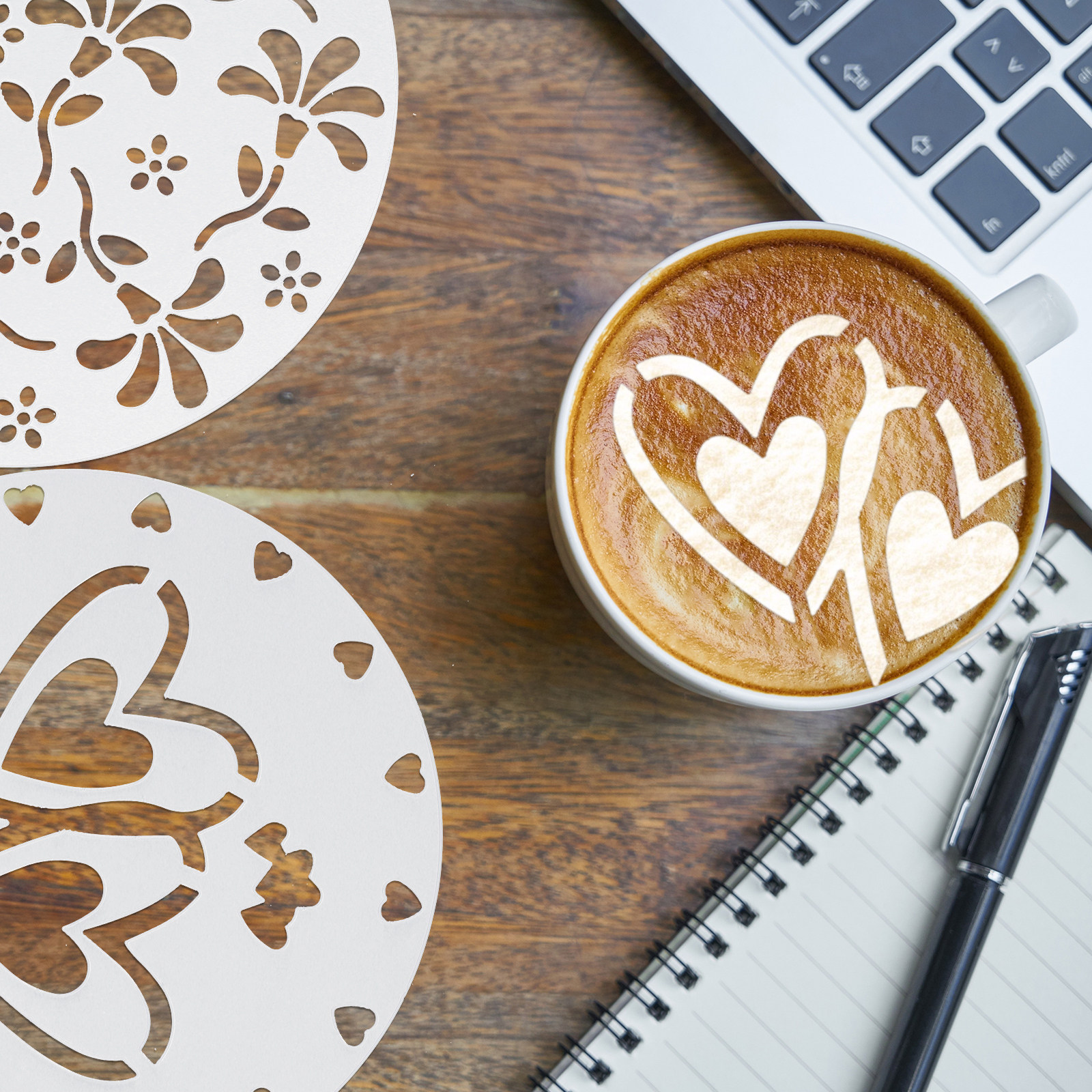 Coffee Stencil Art - 8Pcs Hollow DIY Cake Spray Stencils
