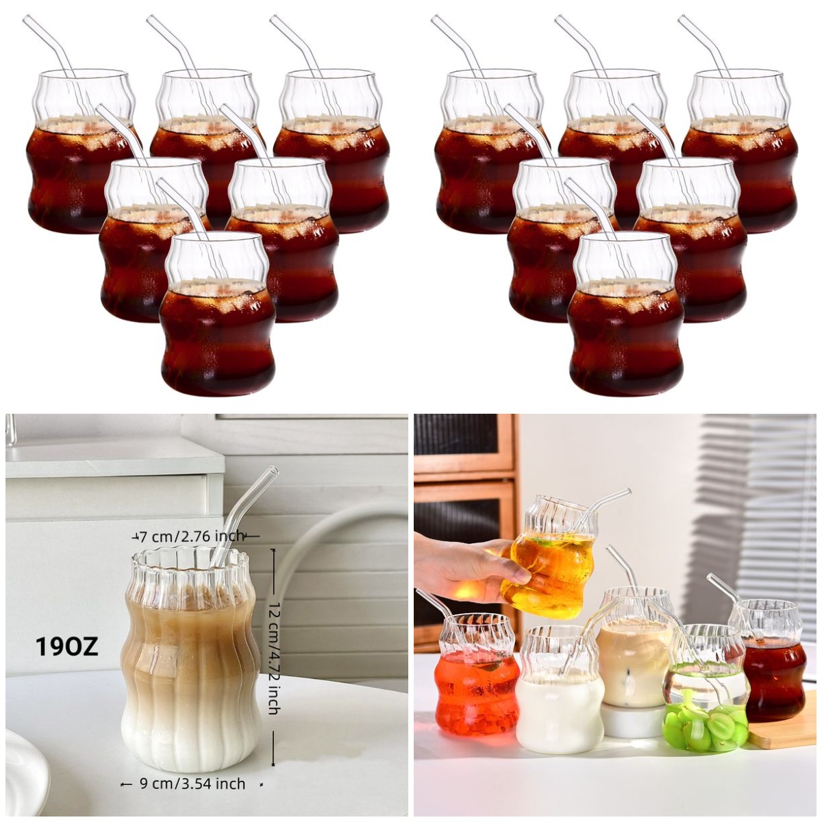 Juice Tea Coffee - 6 Pcs 19oz Glass Coffee Cup