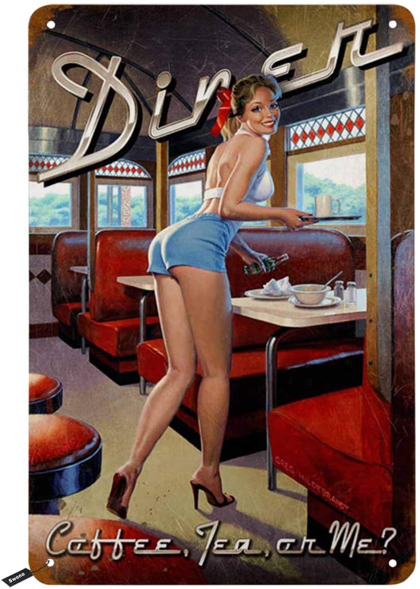 Coffee Tea With Me - Swono Dinner Tin Signs,Pinup Smile on