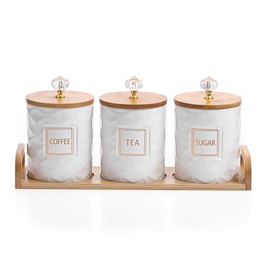 Coffee Tea Sugar Canisters - Set of 3 Ceramic Canisters Set