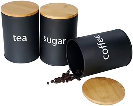 Coffee Tea Canister Set - SOTECH Black Metal Kitchen Canisters Set
