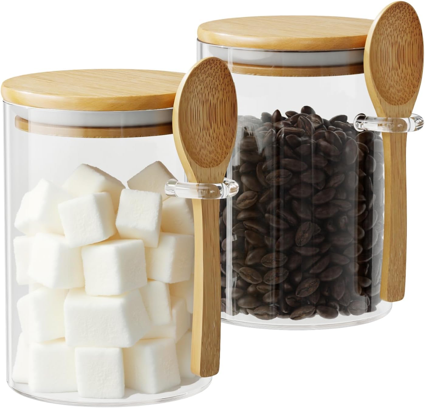 Coffee Tea Sugar Canisters - 2 Pack 15oz Glass Sugar Container