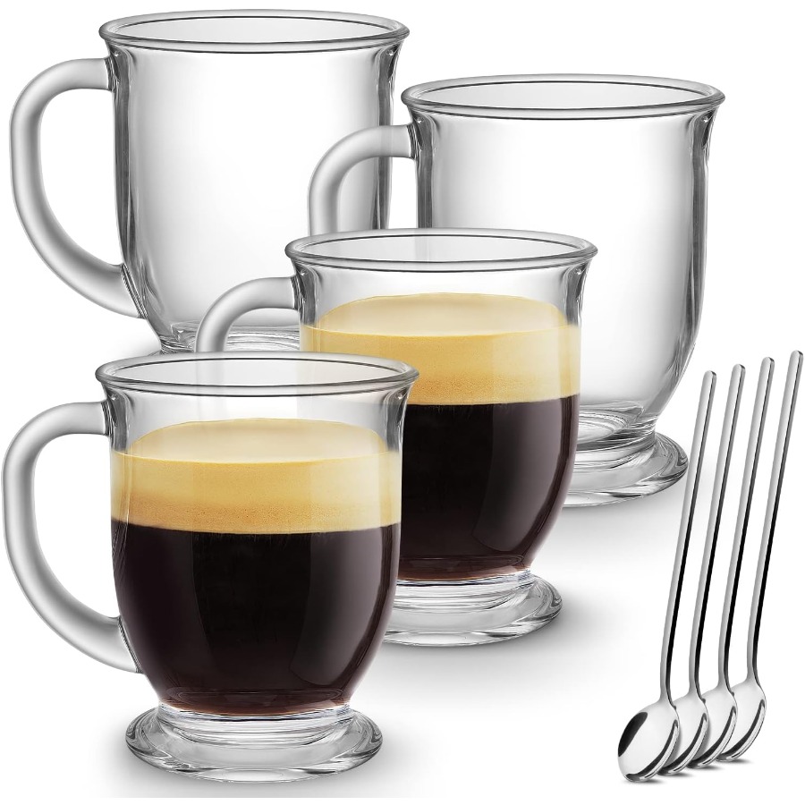 Juice Tea Coffee - Set of 4 Clear Large Glass