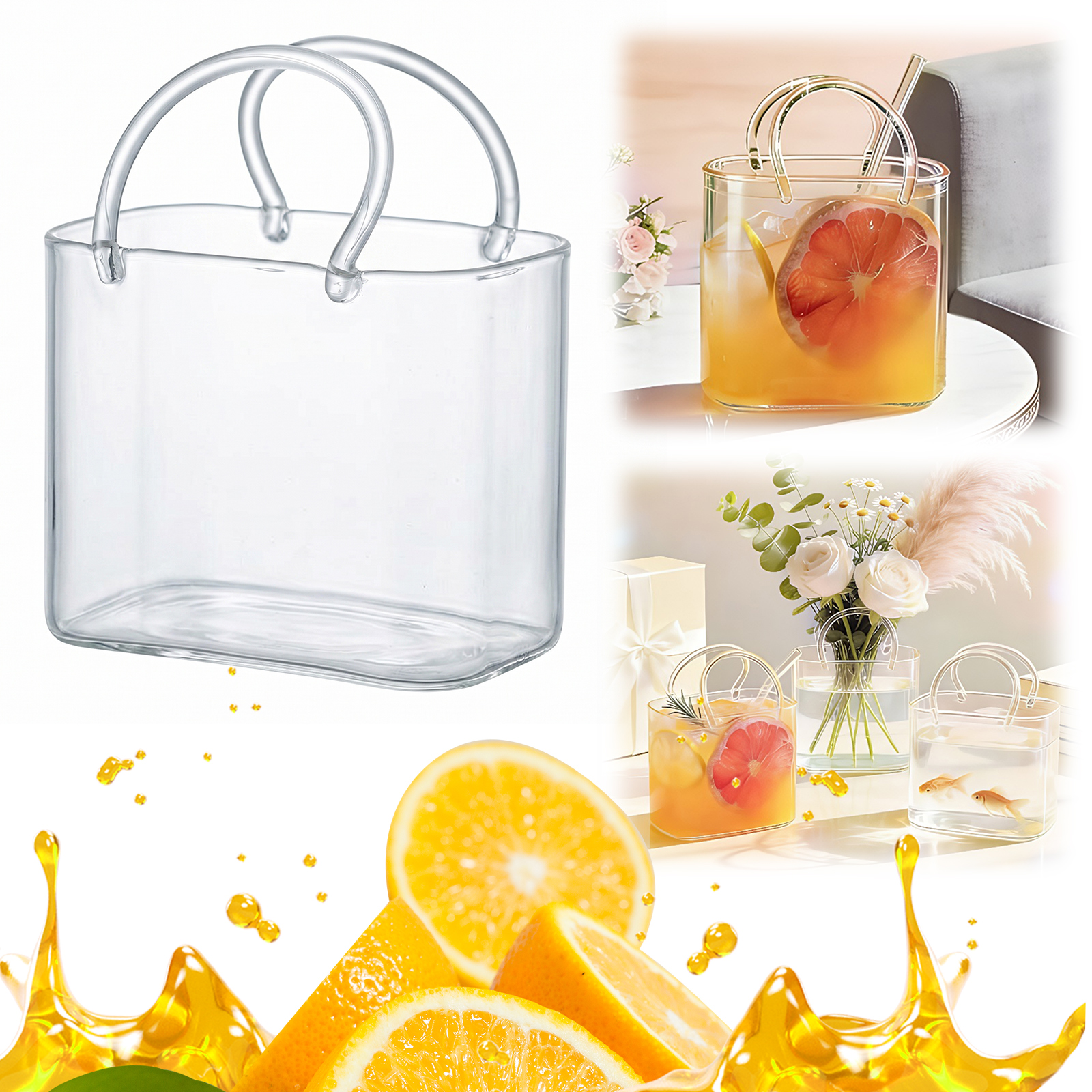 Coffee Tea Flower - Glass Purse with Glass Straw Fish