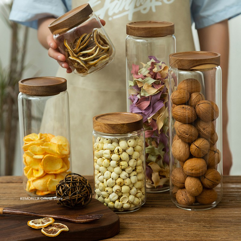 Wood Lid Glass Airtight Canist - Coffee Tea Canister Set incelemesi ve fiyatı