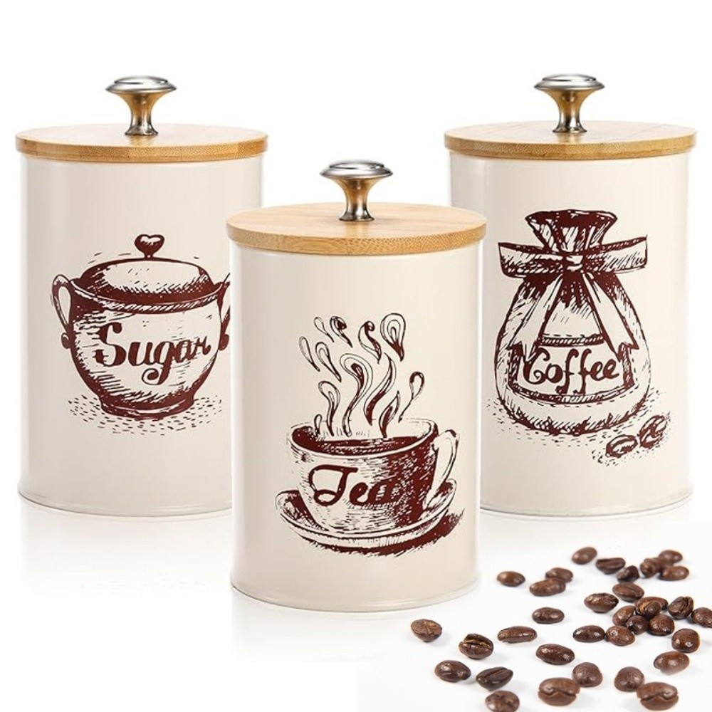 3pcs Metal Coffee Canister Set - Coffee Tea Sugar Canisters incelemesi ve fiyatı