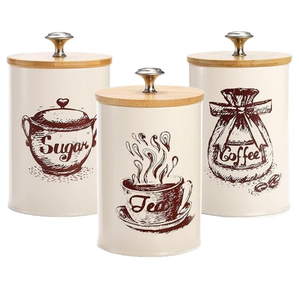3pcs Metal Coffee Canister Set - Coffee Tea Sugar Canisters incelemesi ve fiyatı