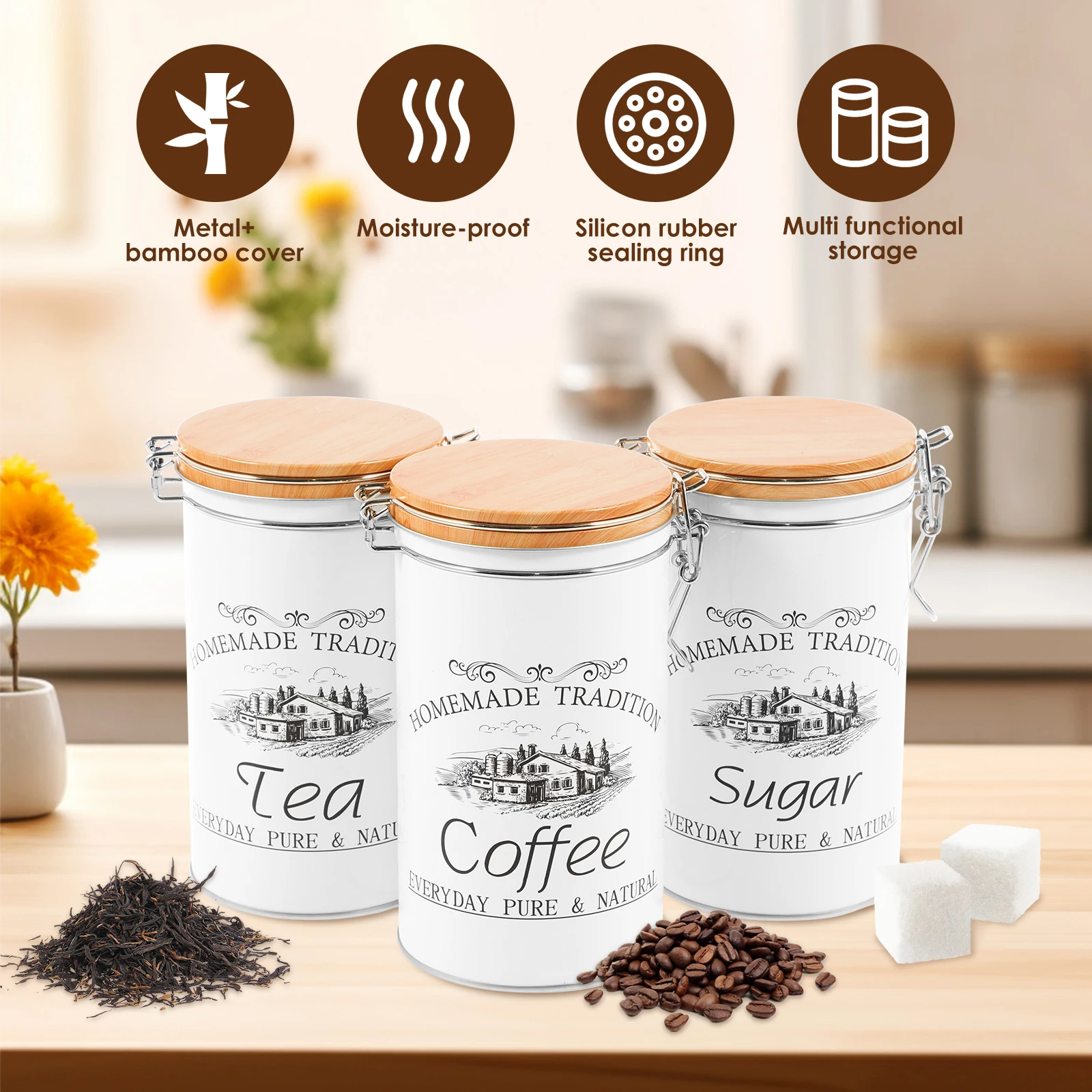 3Pcs/Set Tea Coffee Sugar Cani - Coffee Tea Sugar Container Set incelemesi ve fiyatı