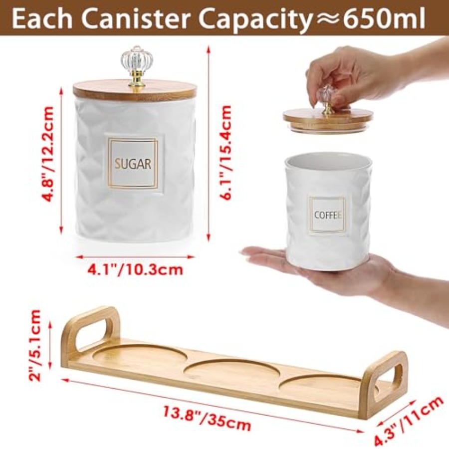 Set of 3 Ceramic Canisters Set - Coffee Tea Sugar Canisters incelemesi ve fiyatı