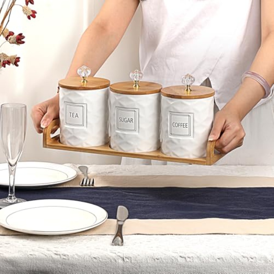Set of 3 Ceramic Canisters Set - Coffee Tea Sugar Canisters incelemesi ve fiyatı