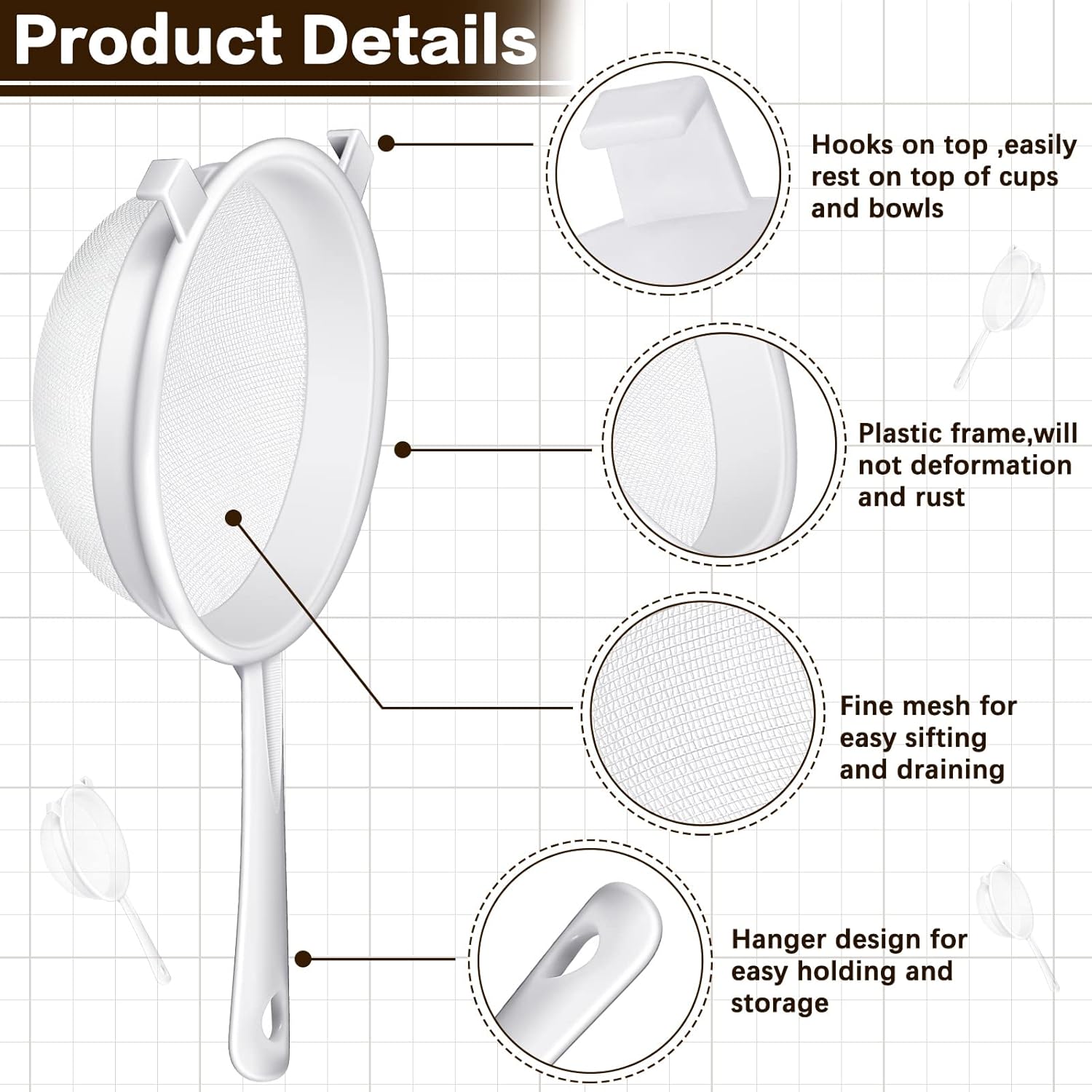 3 Pcs Plastic Mesh Strainers w - Tea Strainer Mesh incelemesi ve fiyatı