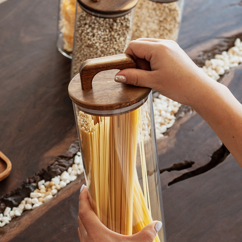 Clear Glass Jar with Bamboo Li - Coffee Tea Sugar Canisters incelemesi ve fiyatı