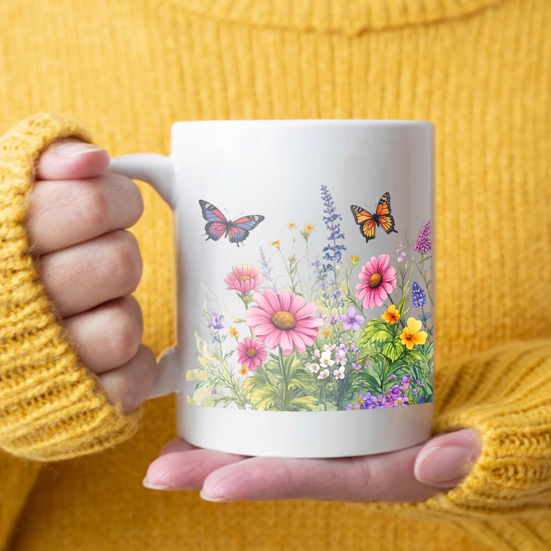 Ceramic cup white flower garde - Coffee Tea For Garden incelemesi ve fiyatı