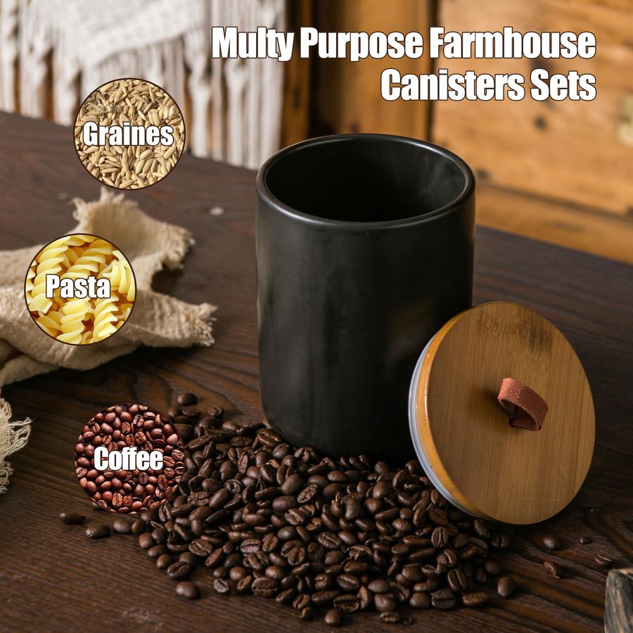 Black Ceramic Canister Set wit - Coffee Tea Sugar Canisters incelemesi ve fiyatı
