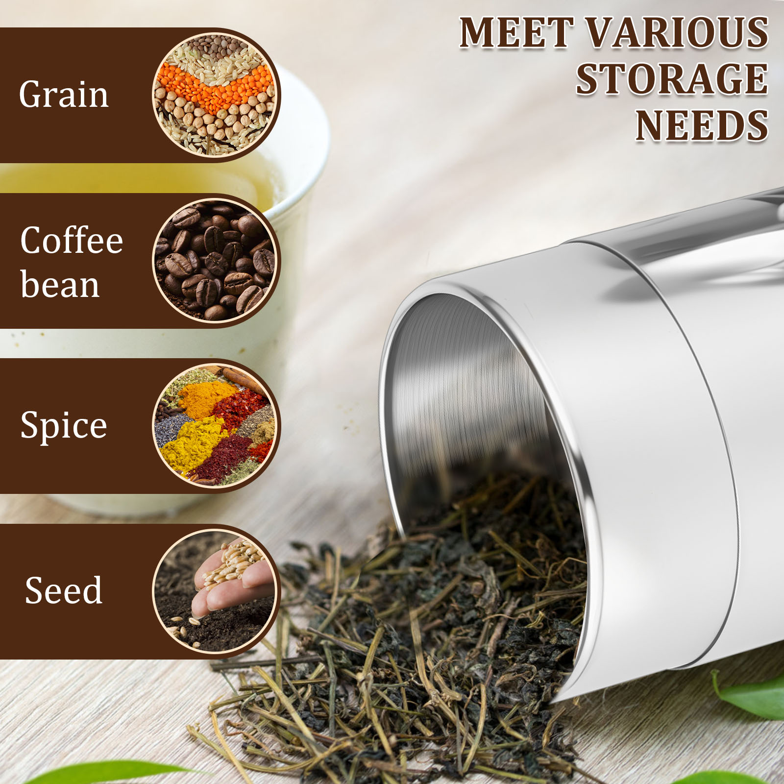 Stainless Steel Tea Leaf Tins  - Coffee Tea Sugar Canisters incelemesi ve fiyatı