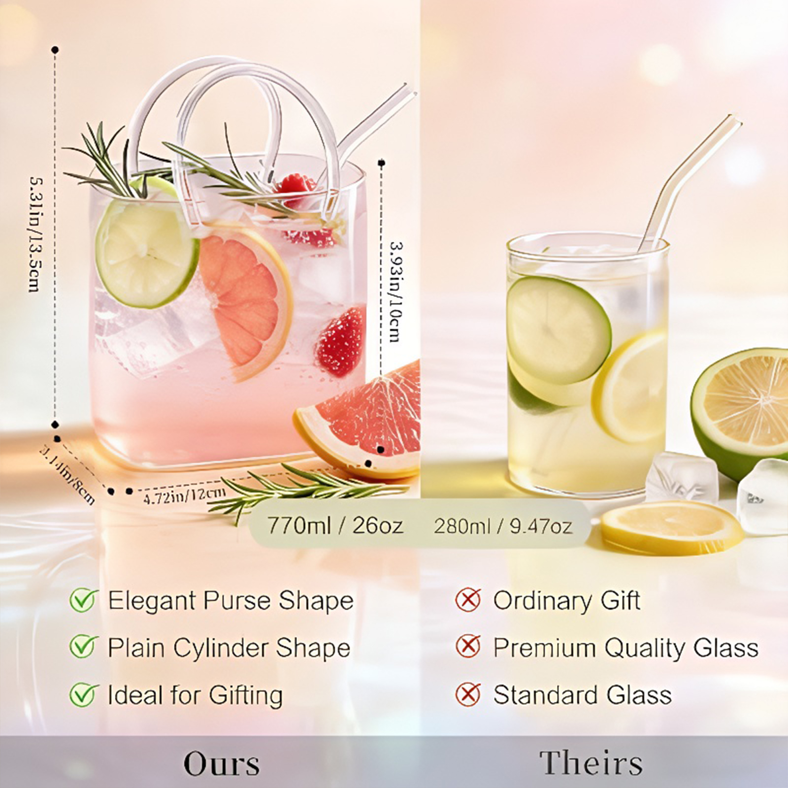 Glass Purse with Glass Straw F - Coffee Tea Flower incelemesi ve fiyatı