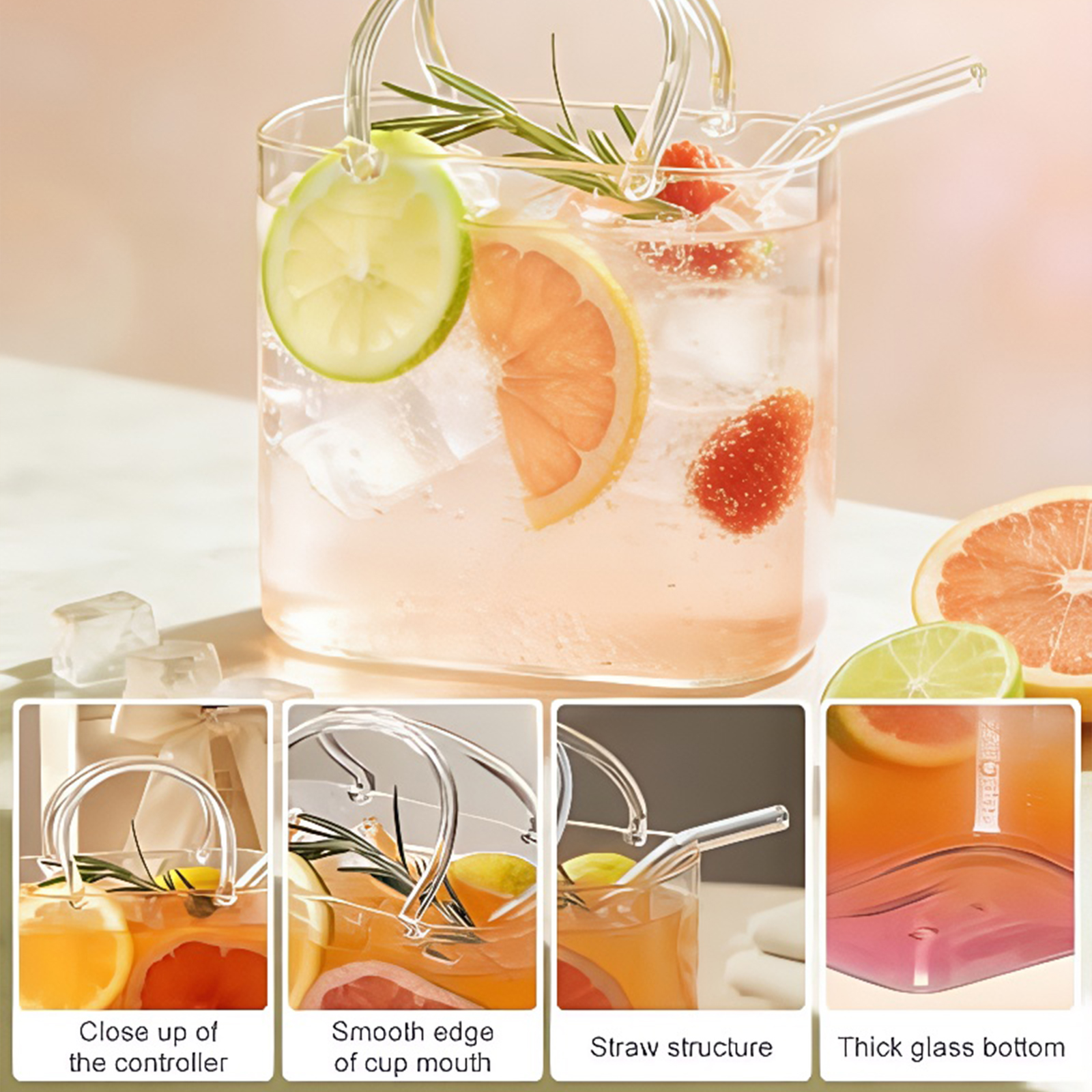 Glass Purse with Glass Straw F - Coffee Tea Flower incelemesi ve fiyatı