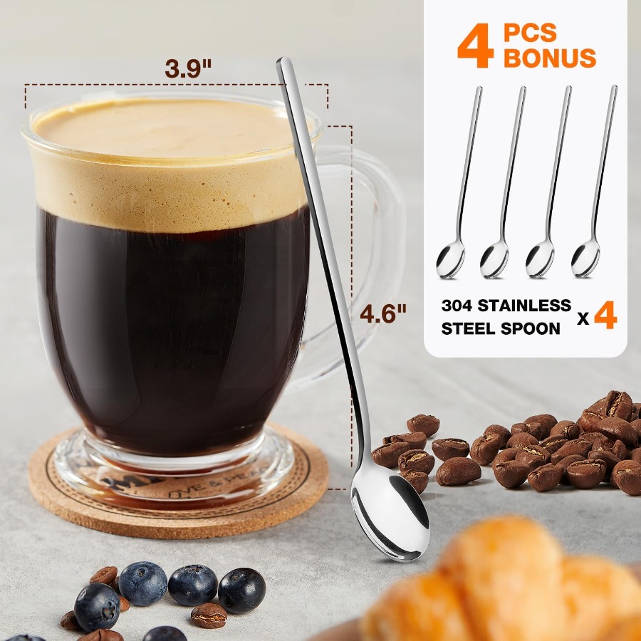 Set of 4 Clear Large Glass Cof - Juice Tea Coffee incelemesi ve fiyatı