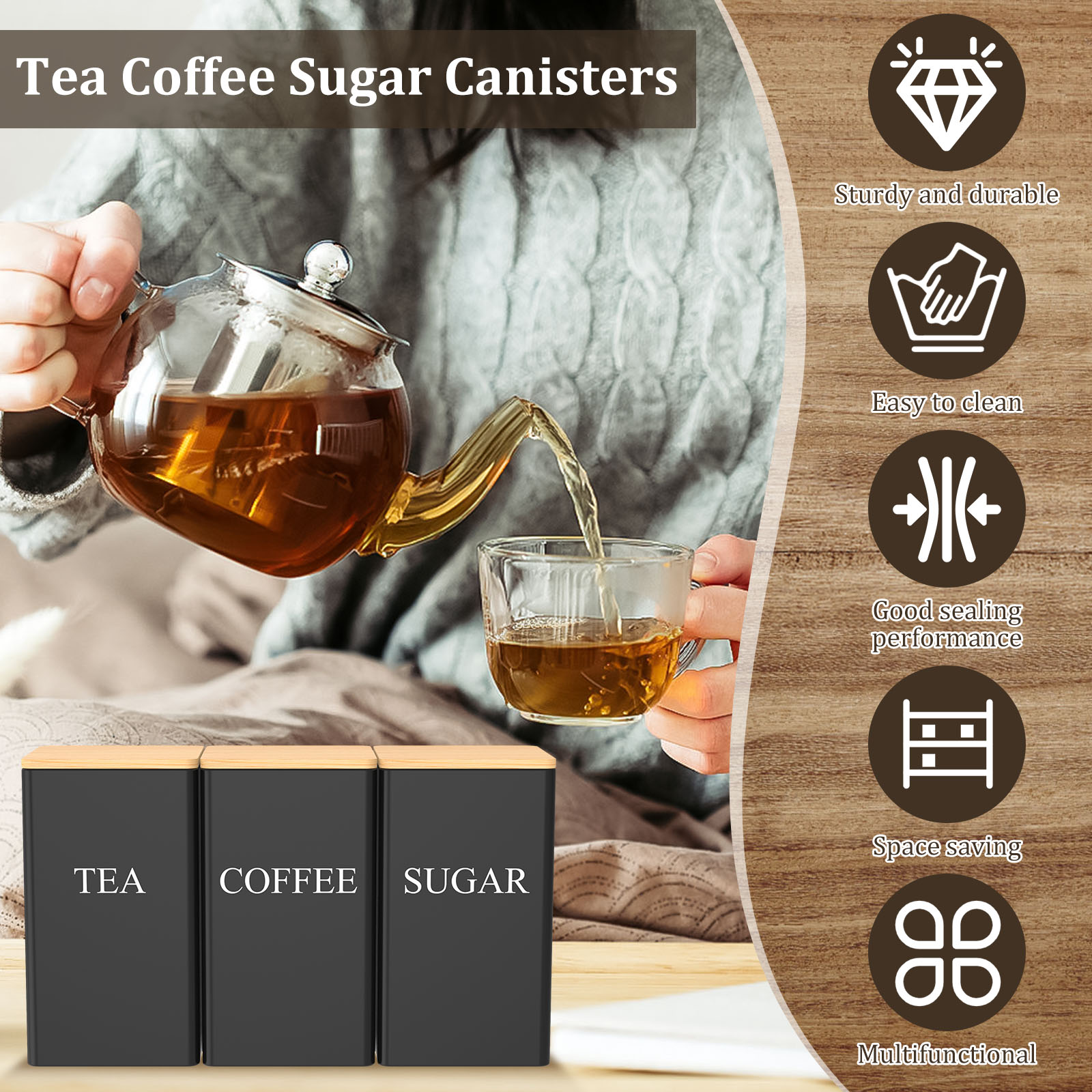 Coffee Bean Storage Jar Metal  - Coffee Tea Sugar Container Set incelemesi ve fiyatı