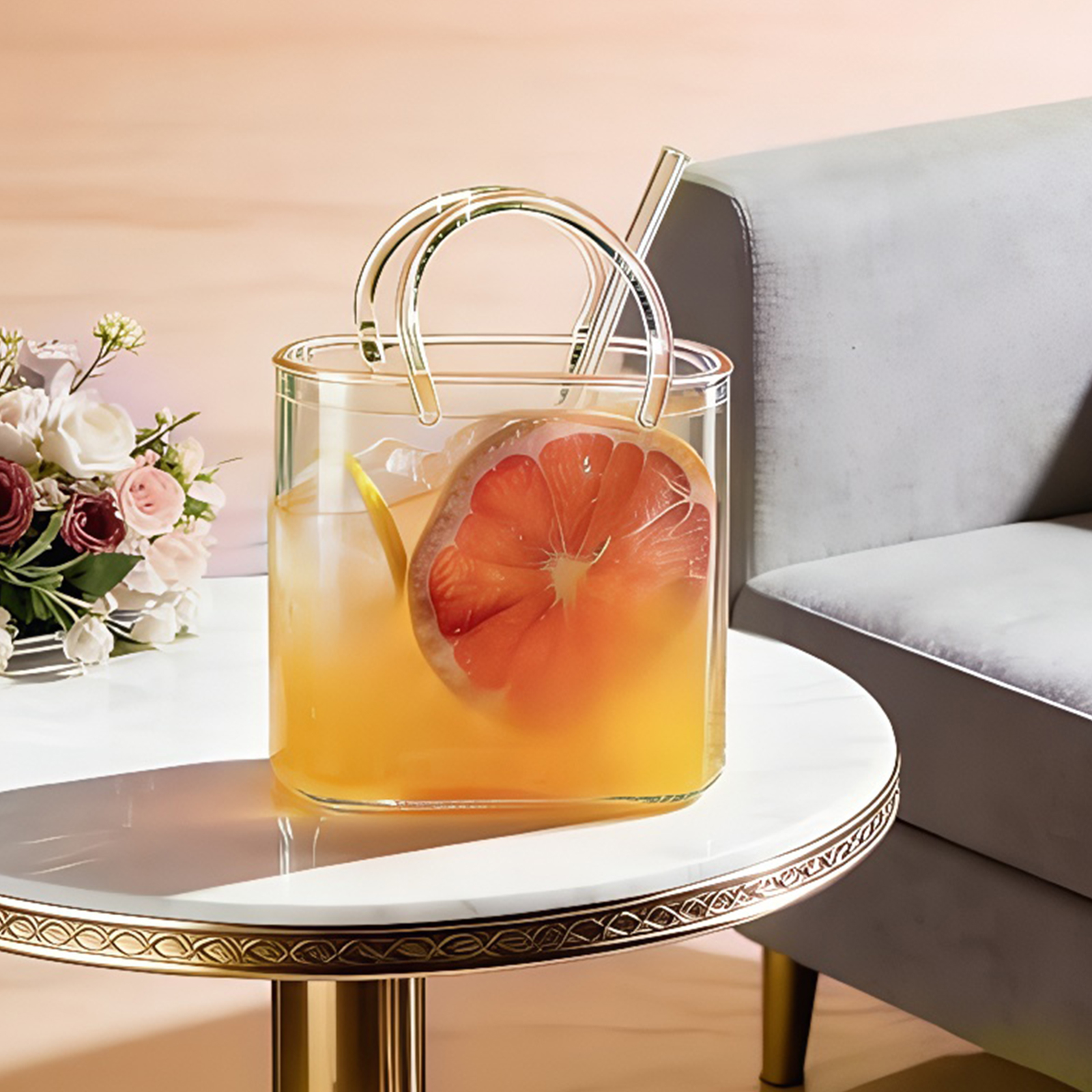 Glass Purse with Glass Straw F - Coffee Tea Flower incelemesi ve fiyatı