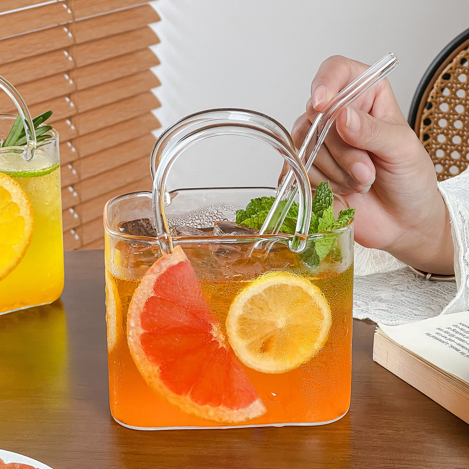 Glass Purse with Glass Straw F - Coffee Tea Flower incelemesi ve fiyatı